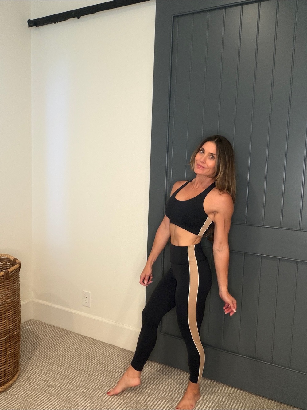 all in motion Black Leggings and Sports Bra Set with Tan Stripe - Selling Set